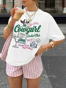 1 Piece Women's Cowgirl Spirit Graphic Casual T-Shirt, Vintage Tequila Cocktail Club Design with “Hecho en Mexico” Print for Music Festivals & Night Out