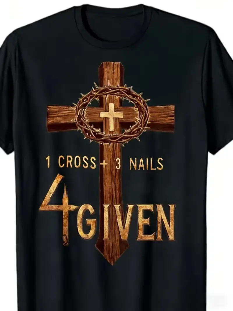 1 Cross+ 3 Nails 4Gveni Christian Cross T-Shirt, Religious Design, Cotton, Easter and Church Wear