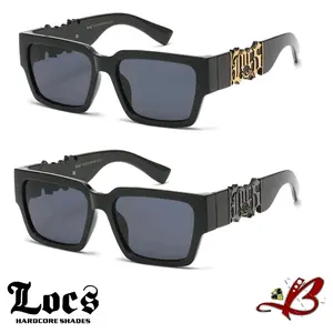 LOCS BIG LOGO Cutout Black/Gold Retro Full Frame Dark Lens Gangster Style Big LOCS Logo Biker Gangster Hardcore Hip Hop Rapper Sunglasses tiktok shop