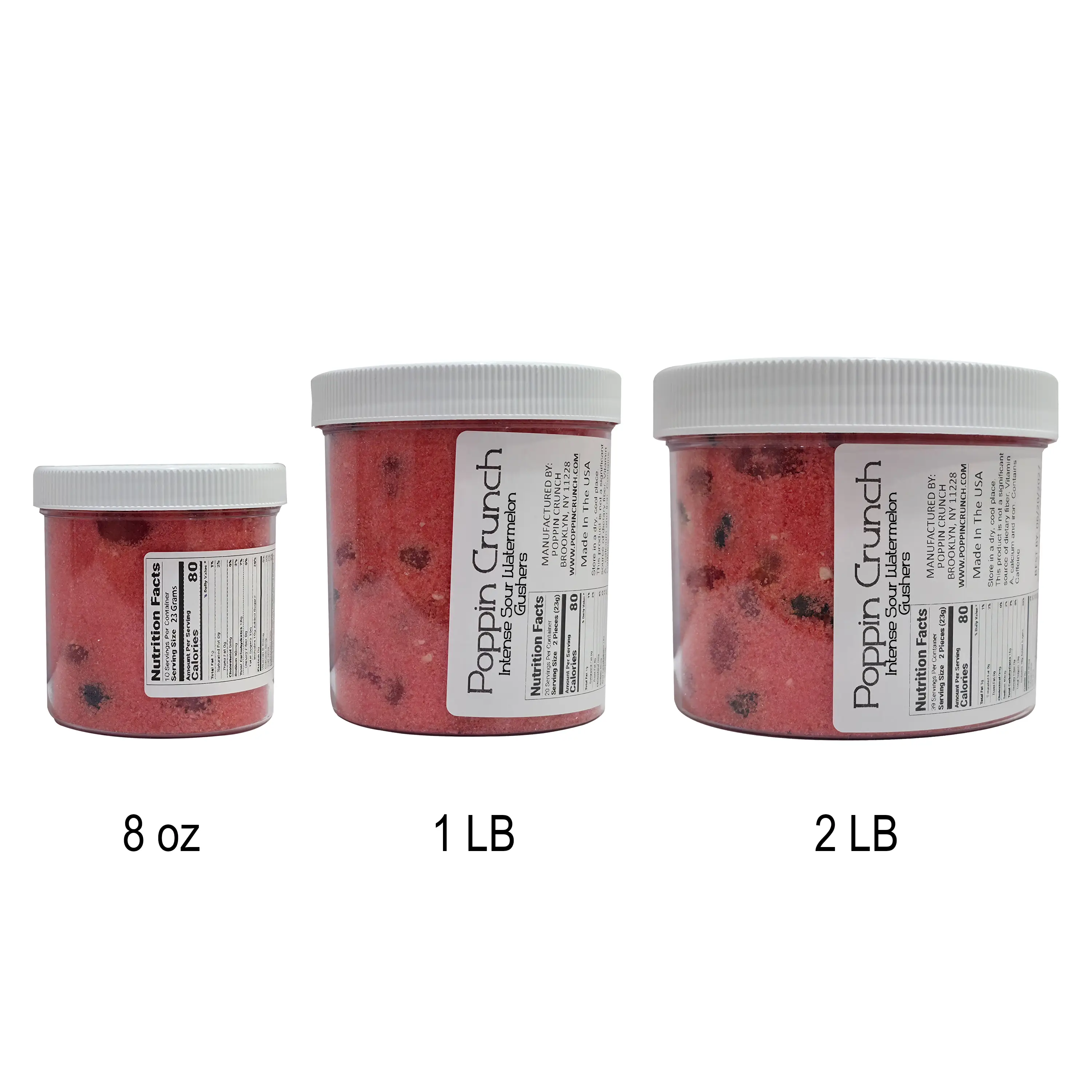 Poppin Crunch Intense Watermelon Gushers Candy Snacks 1 - 2 LBS - Choice of Sweet or Sour Bonbon Candies Corn Sugar