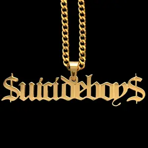$uicideboy$ Necklace - 2" Gold Plated Mirror Polished Stainless Steel Pendant Hypoallergenic Rust Resistant Suicideboys G59 Jewelry with Choice of Chain Free Gift Included
