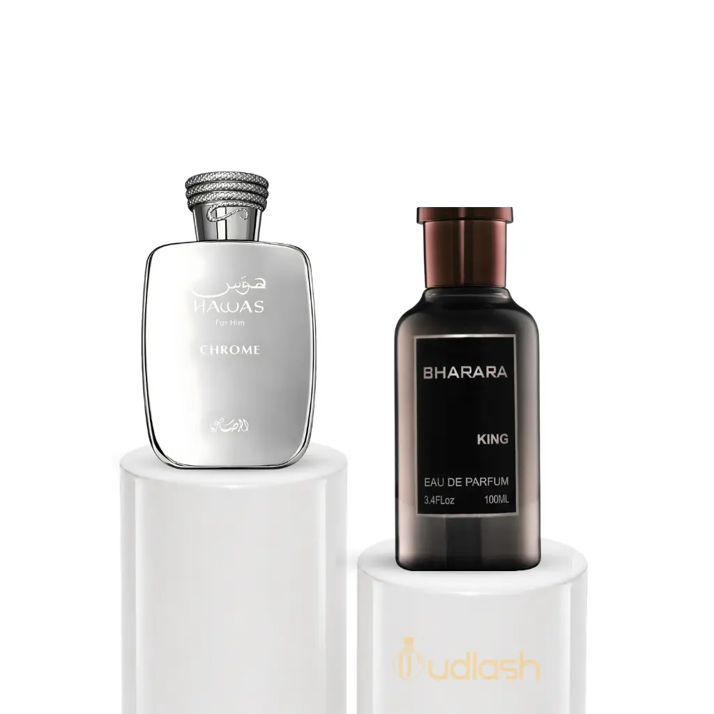 Oudlash Bundle | Hawas Chrome + Bharara King | Men's Fragrance | 100 ML - 3.4 OZ | Eau De Parfum | Orange - Bergamot & Lemon