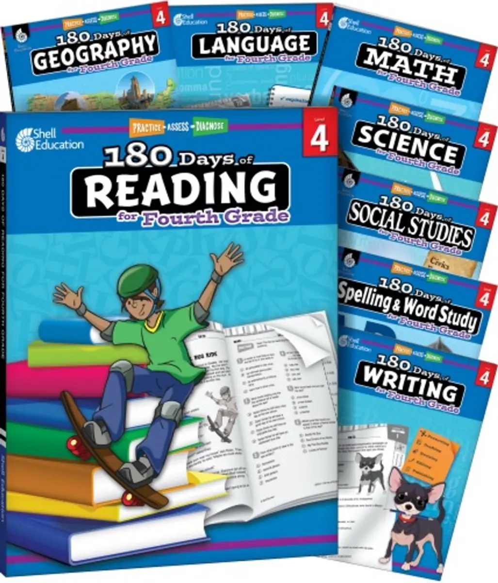 Shell Education 127937 180 Days Bundle Grade 4 Textbook Set - 8 Books for Homeschool Curriculum, Classroom Use, Social Studies, 8- to 10-Year-Old Learners