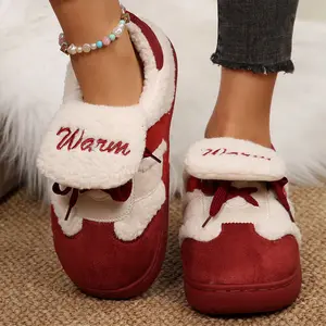 Ladies' Fleece Lined Warm Slippers - Stylish Lace - Up Footwear Indoor Outdoor Soft Sole Shoes
