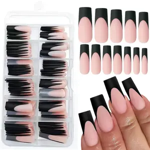 French Tip Press on Nails, 120pcs Long Matte Square Fake Nails False Nails, Reusable Nail Artificial False Nails for Women, Nail Art Design