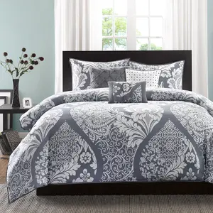 Madison Park Vienna 7 Piece Cotton Printed Comforter Set, Beautiful Modern Chic Floral Scroll Comforter Set & Pillows