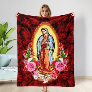 Our Lady of Guadalupe Guadalupe Virgin Religion Christian Flannel Blanket Suitable for All Seasons Comfortable Warm Soft Sofa Blanket Travel Camping Outdoor Living Room Office Bed and Travel Blanket Men Women Elderly Perfect