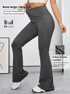 Women's Solid High Waist Flare Leg Sports Tummy Control Leggings, High Stretch Bell Bottom Yoga Leggings, Ladies Sportswear for Indoor Outdoor Wear, Fitness Yoga Pants, Stretchy High Waist