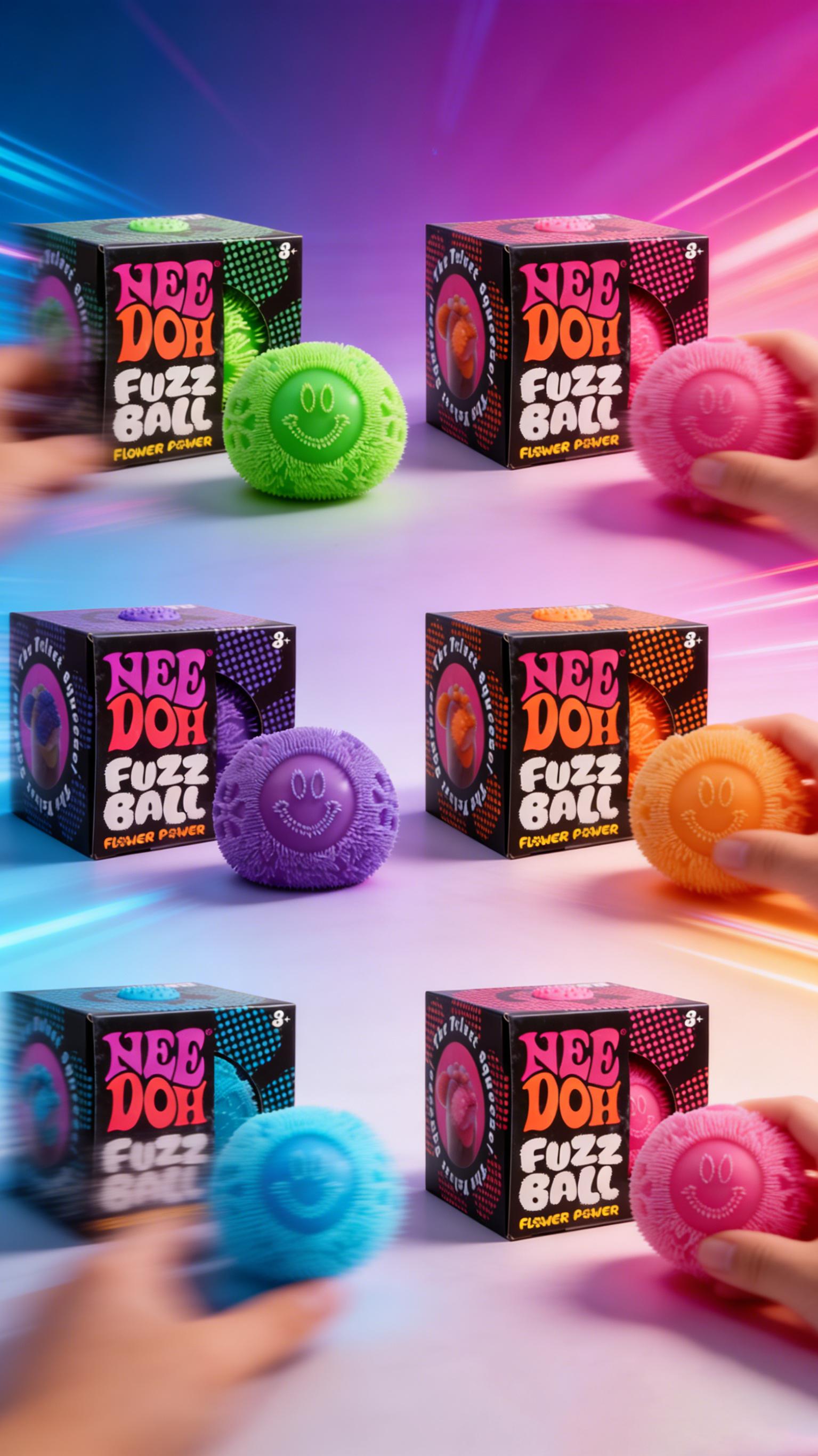 Nee Doh Fuzz Ball Squishy Stress Relief Toy | Soft Sensory Fidget Balls for Kids & Adults | Anxiety Relief, Focus, Party Favors, Birthday Gift