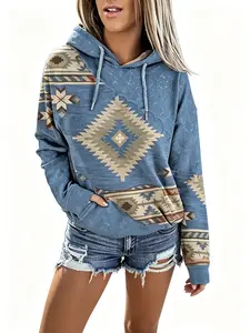 Women's Vintage Ethnic Pattern Hoodie,Western Ethnic Style Pullover Hoodies Hooded Neck Sweatshirt for Daily Holiday Vacation Wear, Sweatshirts for women