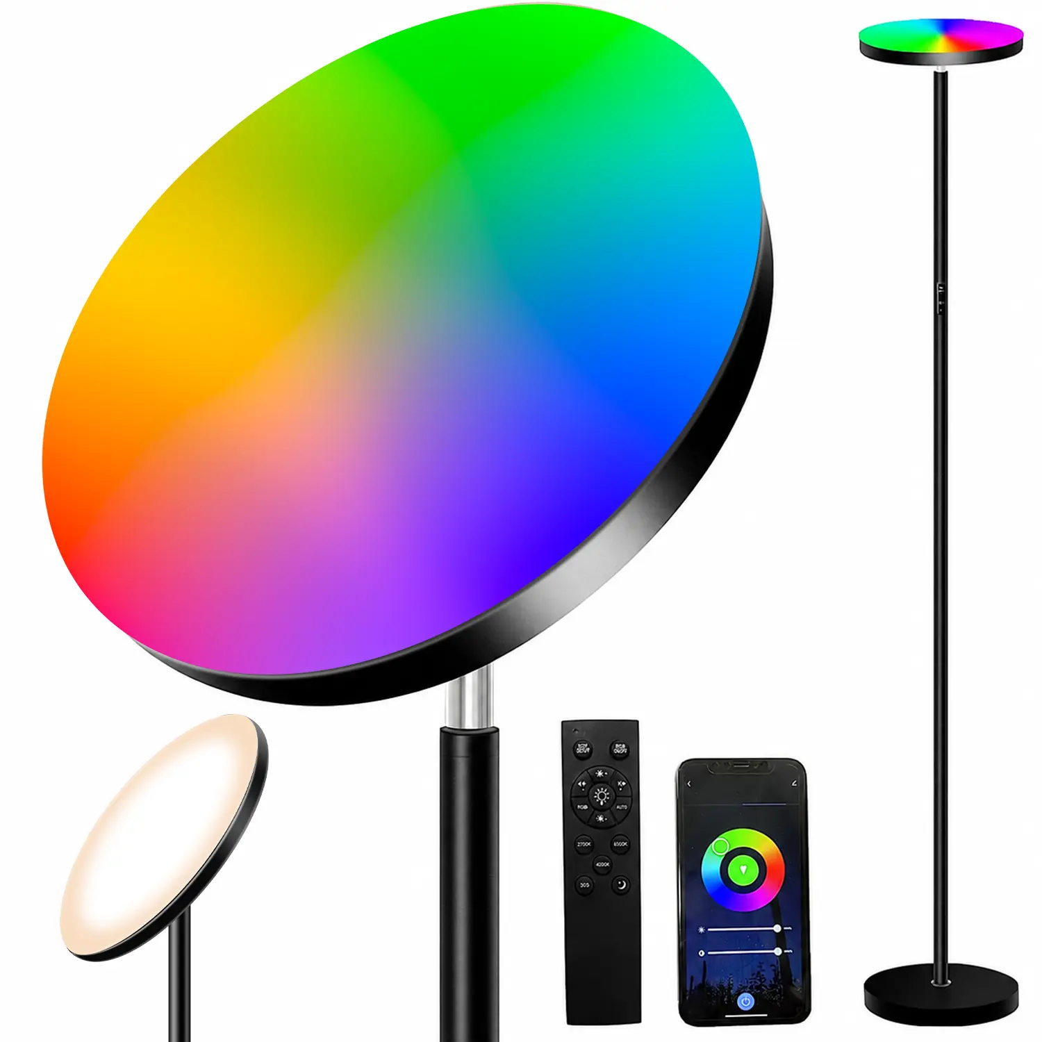 HOMAKEE Floor LED Smart App Control RGB Ambient Floor Lamp 100+ Color Modes Strobe Gradient Jump Constant Lighting 2700K-6500K 2600LM Brightness Unlimited Smooth Dimming Modern Corner Mood Light Led Atmosphere Lamp Led Decoration Lamp