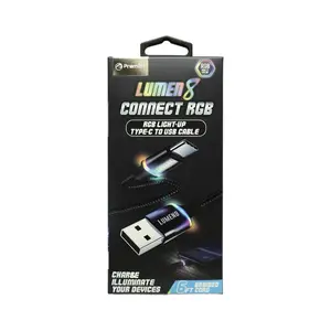 Premier Lumen8 Connect RGB Light Up Type C To USB Cable 6 FT Braided Charge Illuminate Your Devices