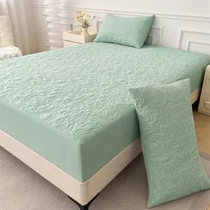 Comfortable Quilted Waterproof Bed Sheet Set, Includes 1 Fitted Sheet + 2 Pillowcases, Soft Breathable Fabric