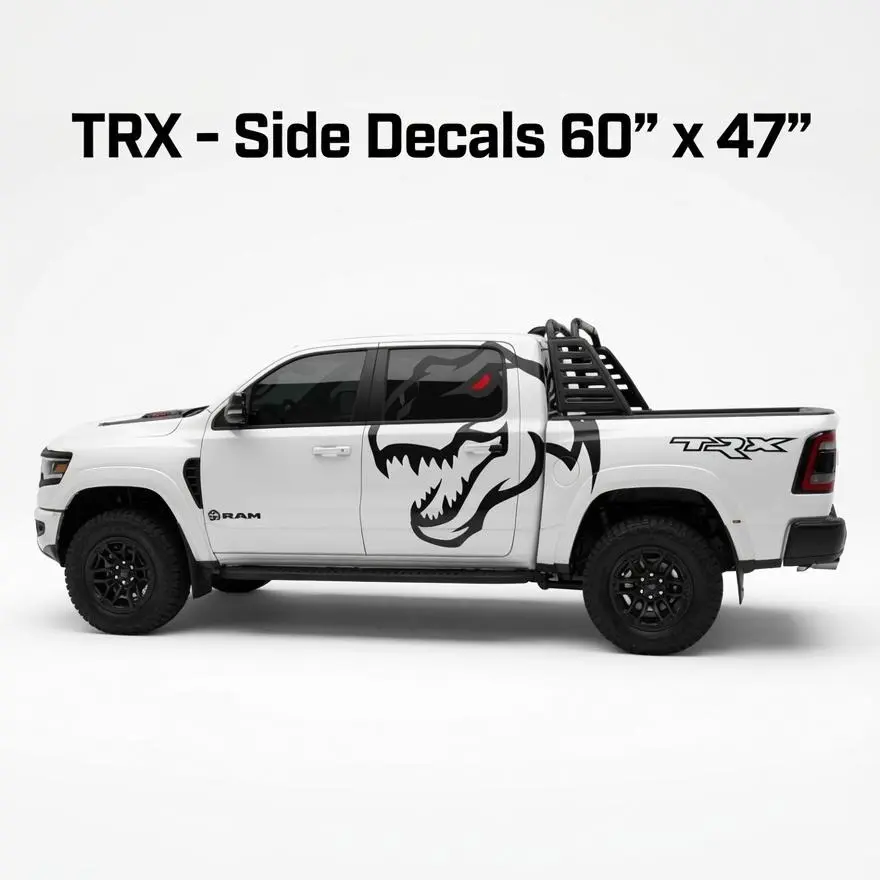 Ram TRX Big T-rex Head Rear Side Decal Kit (Left & Right Pair) – XL Vinyl Car/Truck Stickers for SRT, TRX Models – Weatherproof, UV-Resistant, Fade-Resistant, Easy Apply Muscle Car Exterior Mod