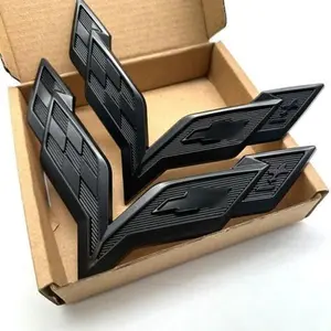 2* Gloss Black FOR CHEVY Corvette C7 Front/Rear Emblem Badge 2014-17 Cross Flag