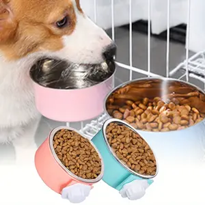 2PCS Crate Dog Bowl Removable Stainless Steel Water Food Feeder Bowls Crate Coop Cup,Pet Cage Bowls with Bolt Holder for Cat, Puppy, Birds, Rats, Rabbits,Guinea Pigs,Small Animals