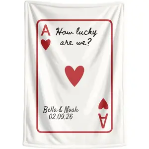 King & Queen Custom Couples Blanket, Custom Engagement Wedding Blankets, Personalized Couple Anniversary Throw, Valentines Day Gift, Ace Playing Card Newlywed Blanket, Ace of My Heart Blankets