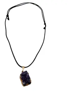 Handmade Amethyst Pendant Necklace with Adjustable Black Cord