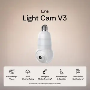 Luna Light Bulb Security Cam -2K 2.4GHz/5GHz WiFi, Indoor Outdoor Surveillance Monitoring Camera for Home, 360° Pan/Tilt, Color Night Vision, Built-In LED & Spotlight, Easy Installation (2025 Upgrade)