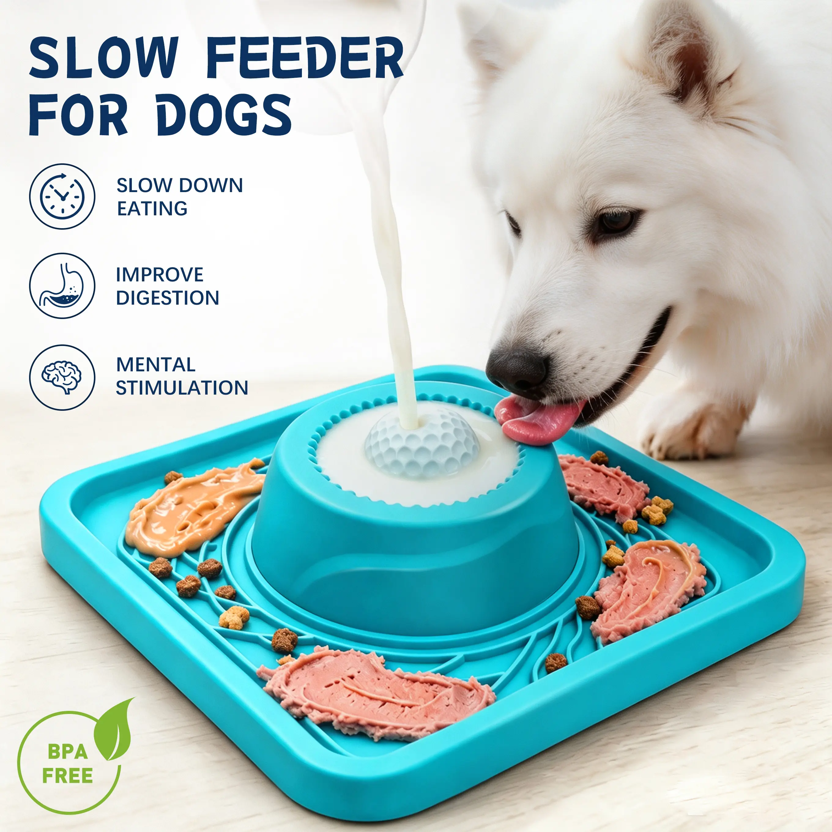 【2026 New Upgrade】Dog Slow Feeder Bowl & Lick Mat with Suction Cups, Thick Bite-Resistant Silicone, Slow Feeder with Rolling Ball, Helps Relieve Anxiety & Reduce Boredom, Ideal for Grooming & Feeding, Enrichment Toy for Small & Large Dogs & Cats