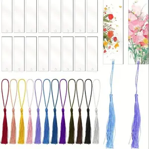 Transparent acrylic bookmarks with colorful tassels, rectangular acrylic labels, DIY bookmarks, jewelry, creative gift labels