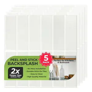 SELECT 5 Pack Peel and Stick Backsplash Tiles, 3D Wall Panels with Commercial-grade Adhesive, Extra Thick Water & Heat-resistant Stick-On Backsplash for Kitchen, Bathroom, Laundry,12"x12”(Stone White)