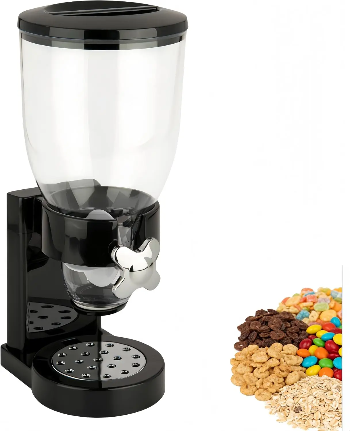 Cereal Dispenser, Single Compartment Dry Food Storage Container, Airtight Grain Dispenser for Oatmeal, Snacks, Candy, Nuts, Pet Food, Countertop Dispenser with Rotating Portion Control