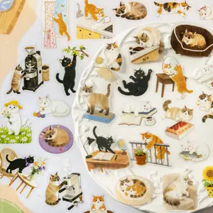 Vintage Cat Themed Stickers Pack of 50, Cute DIY Scrapbooking Decorations for Journals and Albums, Cat Lover Gifts, Diary Sticker, Scrapbook Materials, Kitty