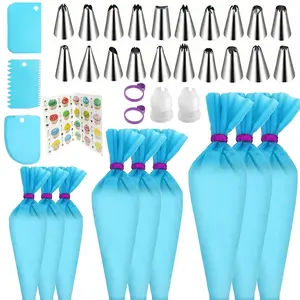Reusable Piping Bags and Tips Set - Silicone Pastry Bags 3X (12’’+14’’+16’’) with Icing & Frosting Tips for Cake Decorating, Cupcakes, Cookies, Deviled Eggs, and Baking Accessories, Baking Tools Kit