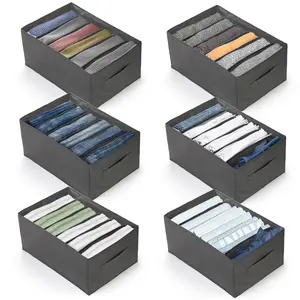 6 Pack Wardrobe Clothes Organizer, 6 Grids Large Clothes Closet Organizer and Storage, Divided Clothing Storage Boxes Bins Closet Drawer Organizer for Jeans T-shirt Pants Sweater