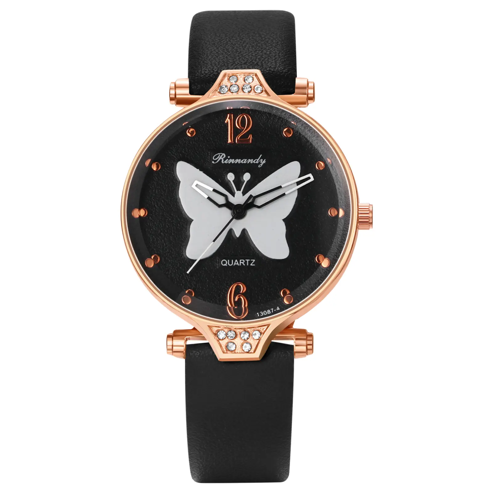 OIDEA Women's Analog Leather Strap Watch - Black Quartz Timepiece with Rhinestones, Butterfly Dial, Simple Casual Elegant Preppy Accessory for Women, Analog Watches Summer Gift, Accessories For Women