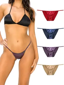 Silky Sexy Satin Tanga Panties Small - Plus Size Women Underwear Multi-Pack Glossy Womenswear
