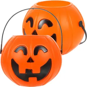 Plastic Pumpkin Bucket - Halloween Pumpkin Trick or Treat Buckets for Kids, 7 Inches Large Capacity Jack O Lantern Pumpkins Candy Holder for Halloween Home Decor (2Pcs) Generic