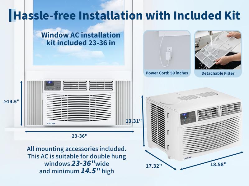 Garvee Window Air Conditioner, 8000 BTU Compact AC Unit, Energy Saving Window AC, Smart AC with 3 Modes Cool Dry Fan Speed Control,Cools Up to 350 Sq.Ft,115v Mini Air Conditioner for Bedroom,Office,Home