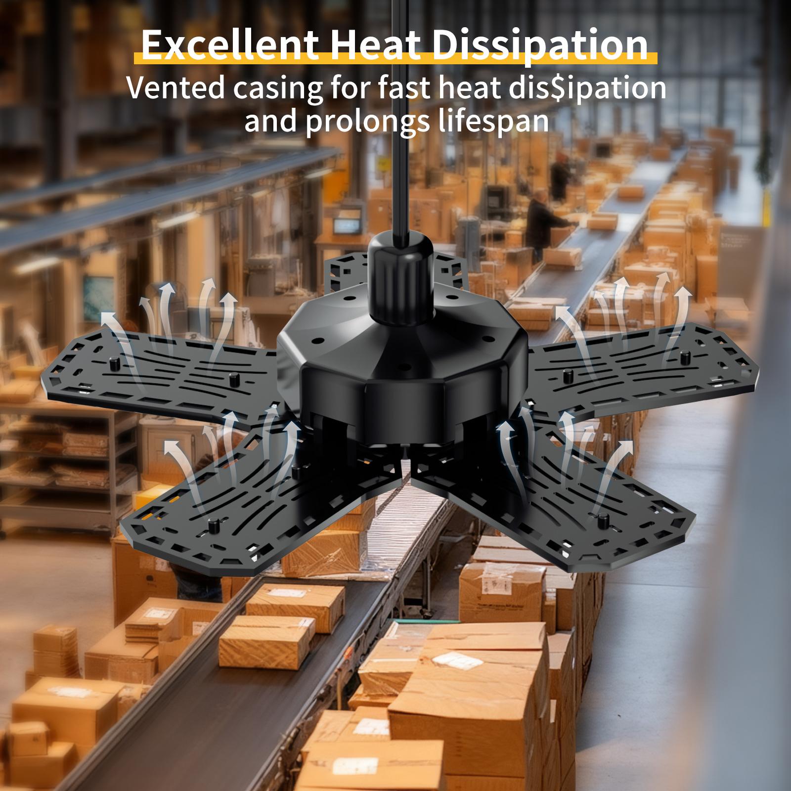 Adjustable Deformable  Five-Leaf Garage Light，360° ultra-bright omnidirectional lighting Universal fit for E26/E27 sockets Tool-free installation in seconds Efficient heat dissipation Perfect for household, garage, commercial and industrial applications