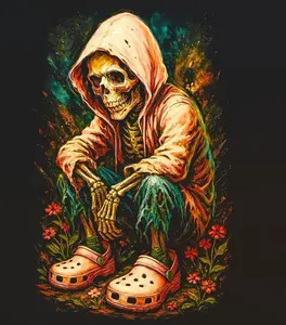 Halftone Skull Design for Black Fabric Ready to Press Heat Transfer DTF Transfer Direct to Film 300-320°F Firm Press Settings