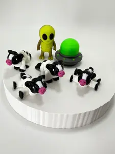 Cows Alien UFO Pack 3D Figure Statues Fun Sci-Fi Set with 4 Cows & Glowing UFO for Quirky Collectors