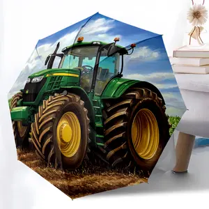 1 PC Automatic Folding Umbrella - John Deere Tractor Farming Pattern, Portable & Foldable Design with 8 Ribs, Merry Christmas Pattern,Casual Outdoor Accessory Halloween and Christmas Birthday Gifts. F00134