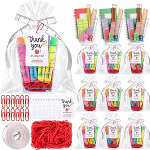 6/12/24 Pcs End of Year Teacher's Gift Box Teacher Appreciation Gift Container with Thank You Pencil Notebook Composition Book Crayon pattern Candy Popcorn Holders for Teacher Students,Back to School Graduation Party Gift,Classroom Gift Exchange