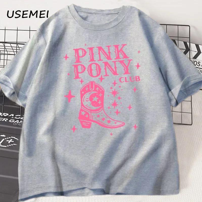 Pink Pony Club Chappell Roan Cowgirl Boots T-shirt Women Hip Hop Fashion Country Music T Shirt Lady Girl Fashion Tee Streetweawr Casual Cotton