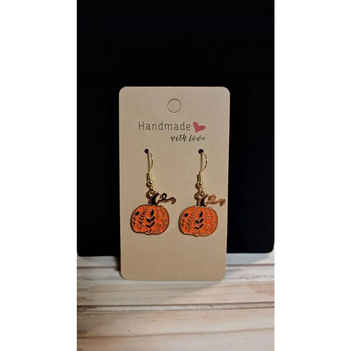 Handmade with Love Fall Pumpkin Earrings - Orange Enamel Design, Perfect for Halloween