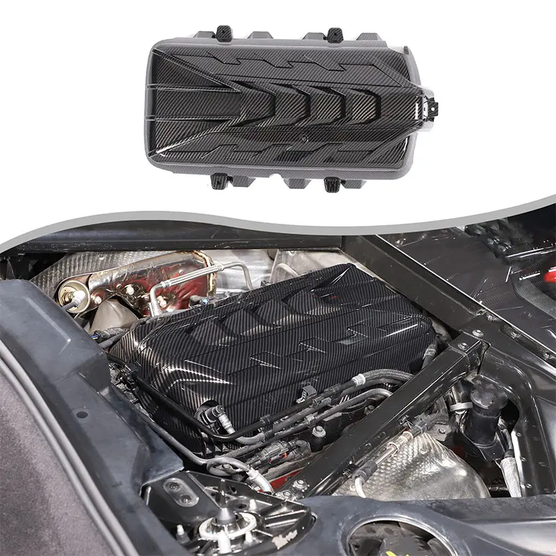 Car Hood Cover - 1-Piece ABS Carbon Fiber Textured Anti-Corrosion Accessory for 2020+ Corvette C8 Models