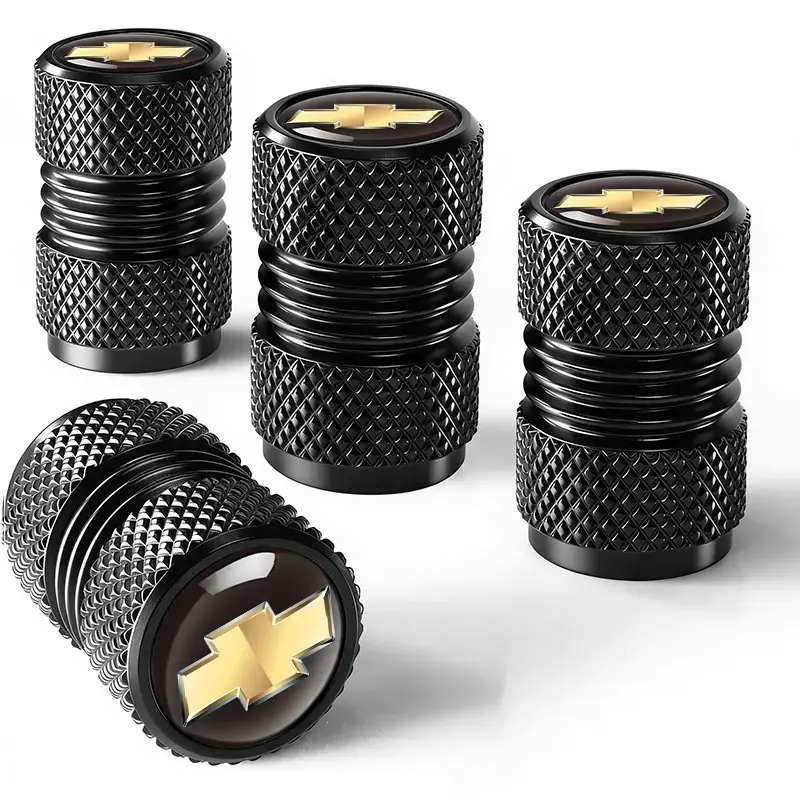 Black Metal Car Tire Valve Stem Caps - 4 Pcs Universal Auto Accessories for Cars, SUVs, Trucks, Motorcycles (Fits Chevr, Hon, Toy, Ford & Most Vehicle Models)