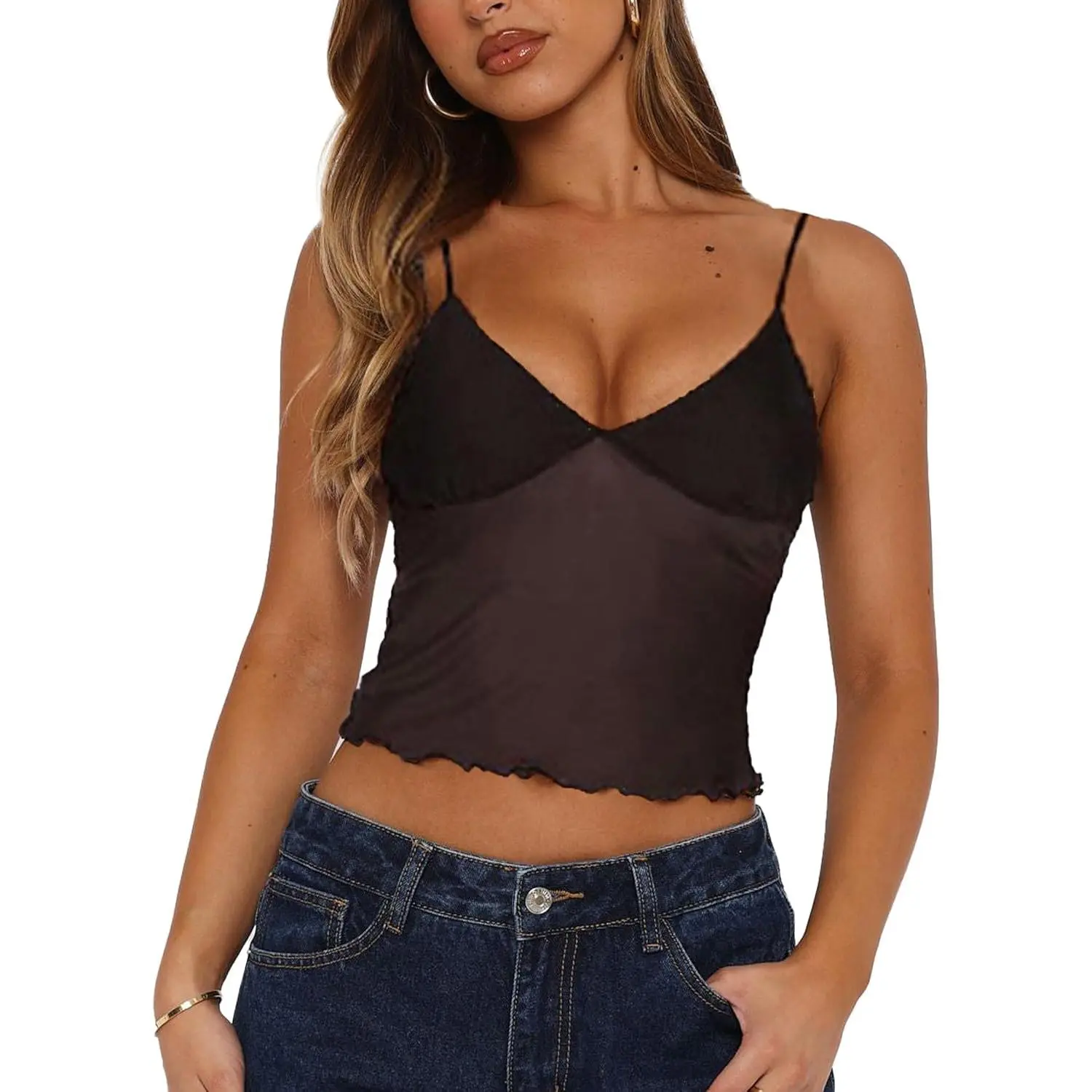 Bralettes for Women Mesh Tank Top Slim Y2K Camisole See Through Sheer Bralette Sleep Soft Tops Womenswear Sleeveless Skinny Spaghetti Strap