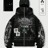 Men's Street Style Rhinestone Decor Windproof Hooded Top with Pockets and Zipper Design, Fall & Winter Wear