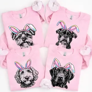 Puppy Love Dog Sweatshirt - Light Pink, 50 Dog Breeds in Bunny Ears Graphic, Cute Easter Puppy Pullover, Cozy Gildan Unisex Crewneck for Dog Lovers, Spring Holiday Outfit - AL