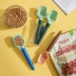 4 Pcs 2-in-1 Magnetic Food Sealer & Measuring Spoon – Mini Snack Storage Clip, Keeps Food Fresh & Dry, Ideal for Coffee, Snacks, and More home kitchen gadget Plastic Compact Utensils Block Measure Portable Brown Travel