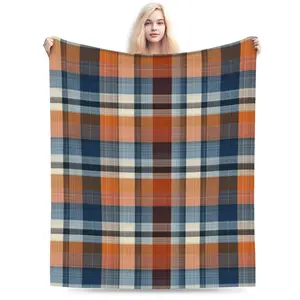 LuoYiJia Throw Blankets Flannel Blanket with Blue Yellow Check Texture design Soft Throw Blanket for Couch, Bed, Sofa Luxurious Warm and Cozy for All Seasons