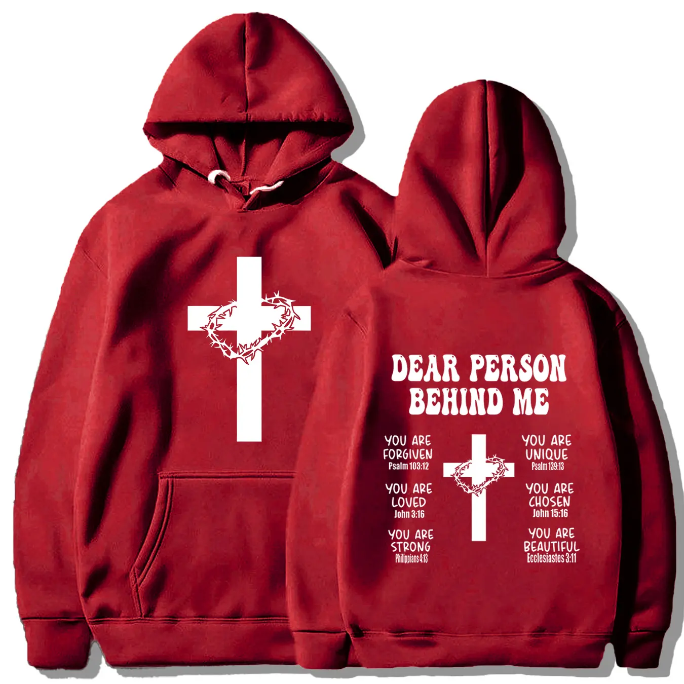 Christian Fitted Hoodie with Bible Verse, Long Sleeve Inspirational Sports Sweatshirt, Faith Cross Graphic Printed Pullover Hoodie, Casual Fall & Winter Wear, Printed Hooded