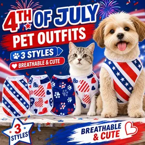 Pet Vest Shirt with American Flag Print, Breathable Mesh Sleeveless Design, Summer for Dogs and Cats, Independence Day Costume